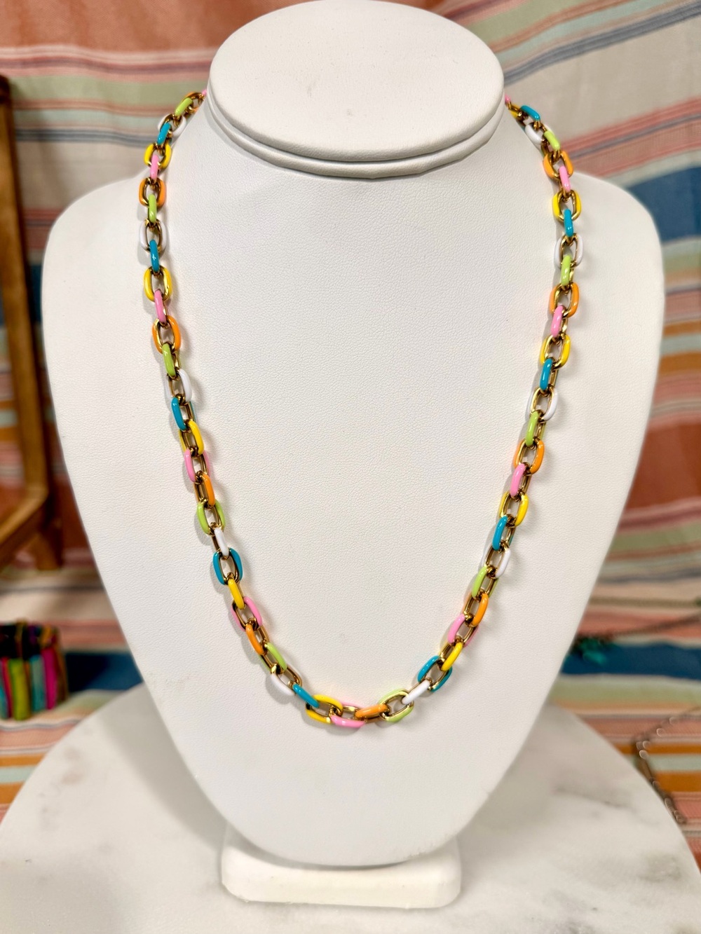 Handmade Multicolor Enamel Link Necklace - 22”